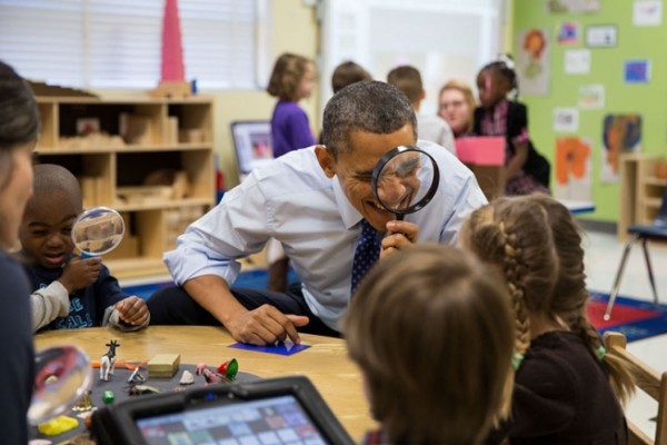 Obama at the Dumb and Deaf Preschool having Fun with Children