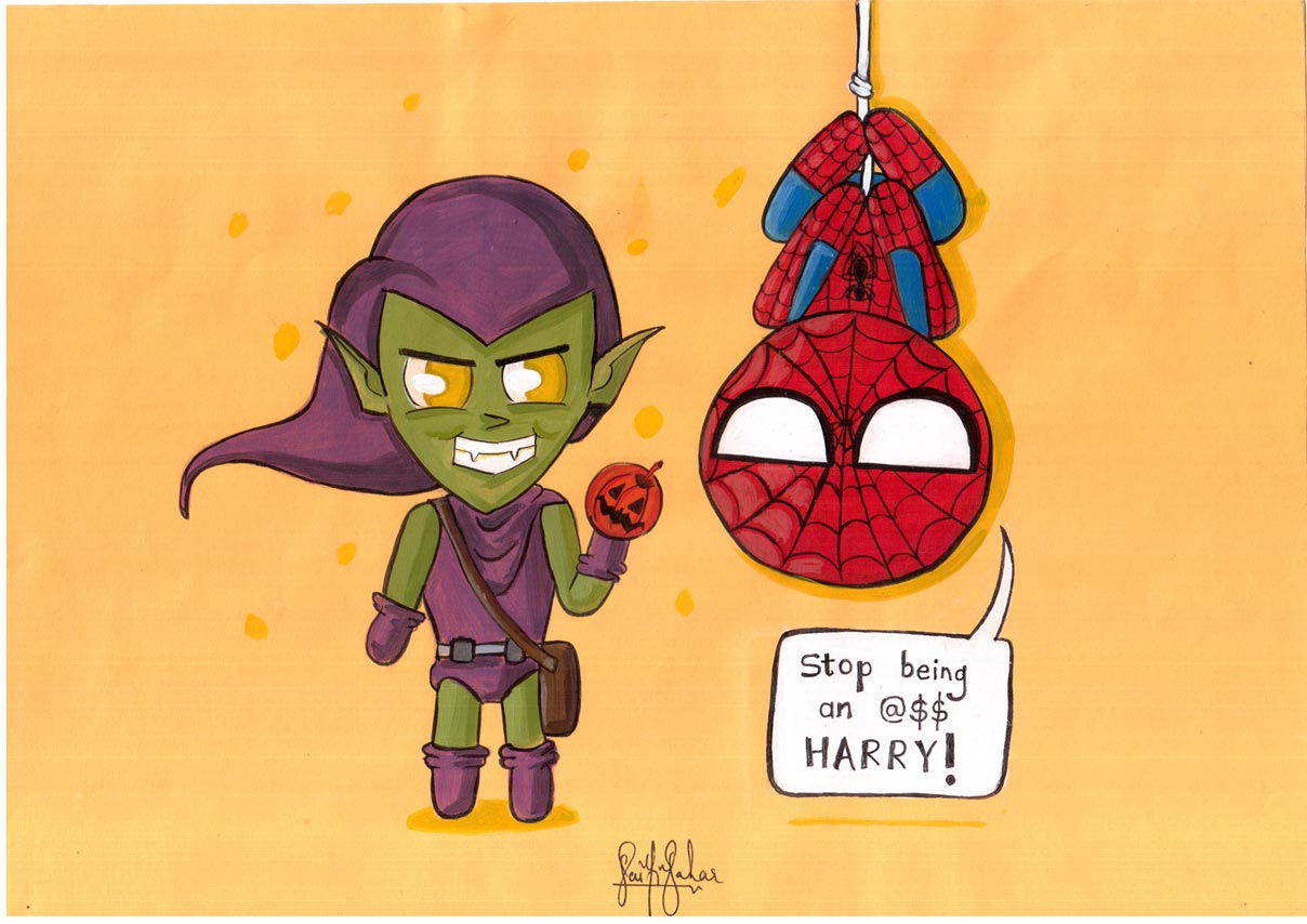 Spiderman and Green Goblin Spiderman-Green_Goblin-BFFs-superhero-chibi