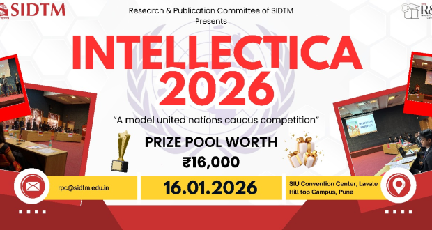 Students participating in Intellectica 2026 moderated discussion forum at SIDTM Pune