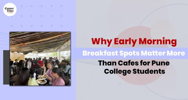College students eating breakfast at a morning food spot in Pune
