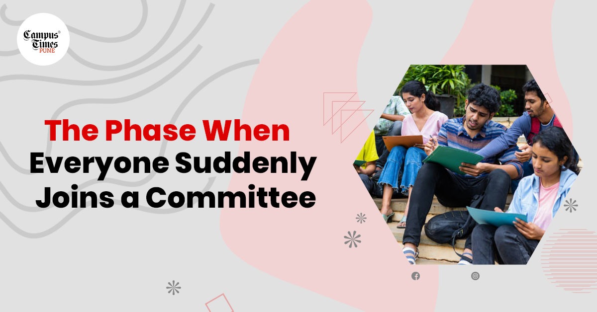 College students discussing committee roles and campus leadership in Pune